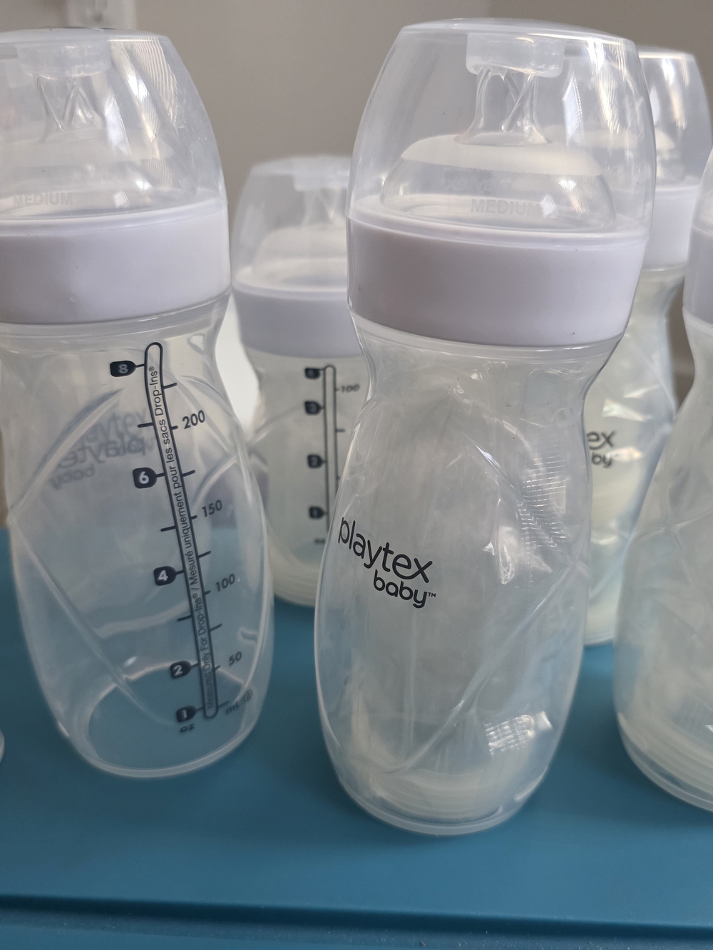 Playtex Baby™ Anti-Colic Nurser Bottles with Liners – 5 total 4- 8oz, 1- 4oz.